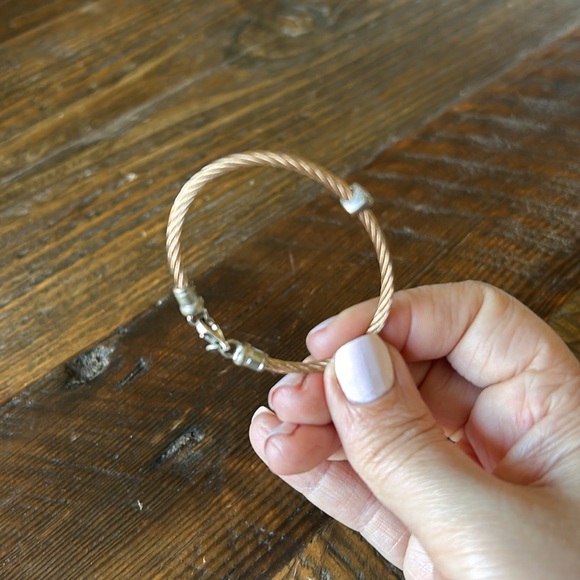 Stainless Steel Girls bangle dipped in 14K Rose Gold / Diamond Heart, EUC.  $100 - Picture 4 of 4